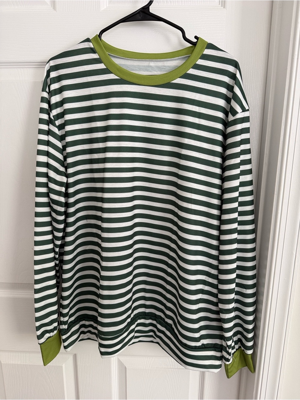 Striped Long-Sleeve Women's Top in Forest Green and White. Brand new, size XL.